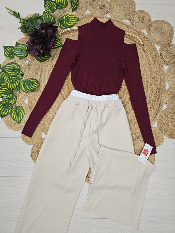 Pantalone palazzo elastico in vita con lacci regolabili Beige Level Stores