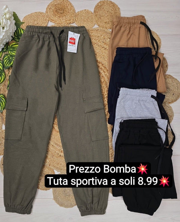 Pantalone tuta di cotone sportivo casual con tasche - Nero - Level Stores