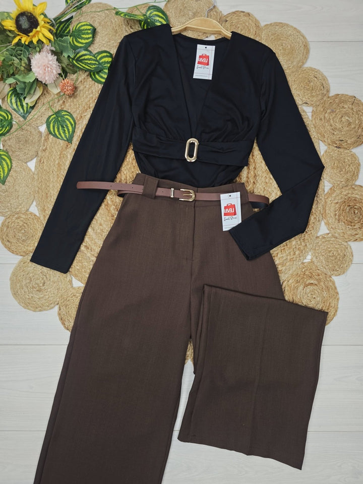 Pantaloni palazzo elastico in vita e cintura inclusa Blu scuro Level Stores
