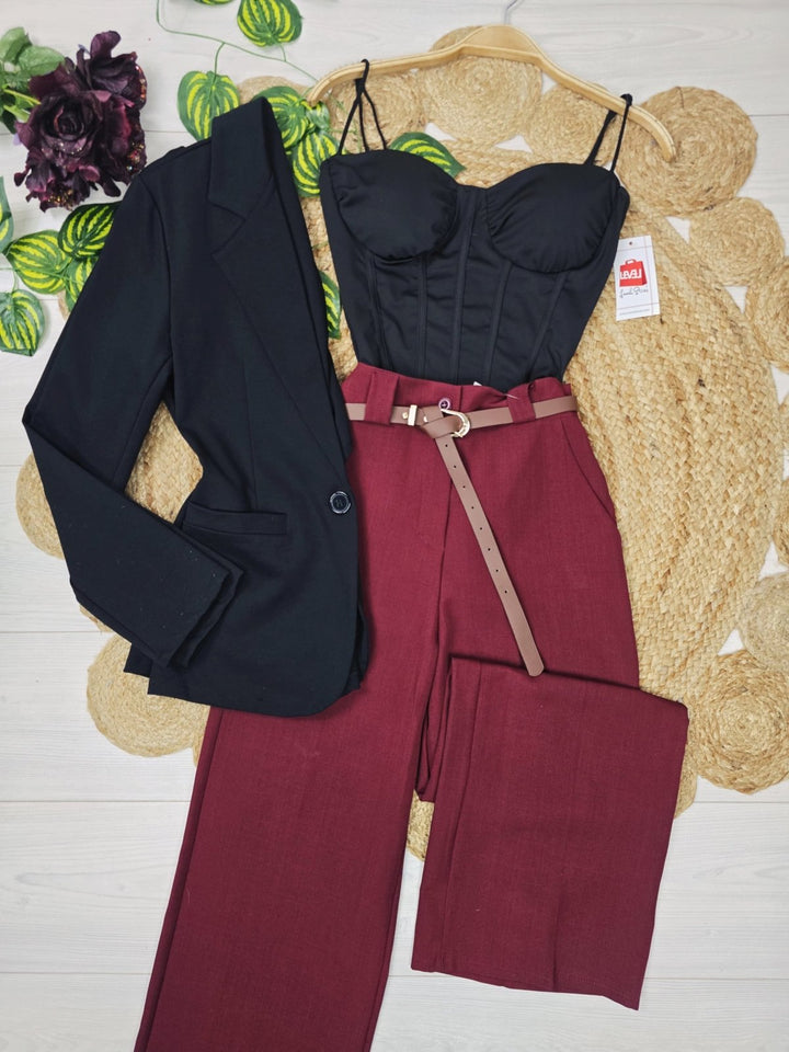 Pantaloni palazzo elastico in vita e cintura inclusa Blu scuro Level Stores