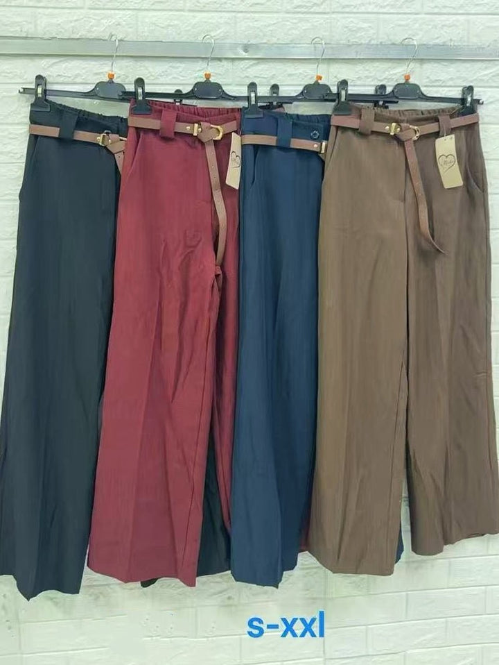 Pantaloni palazzo elastico in vita e cintura inclusa Bordo Level Stores