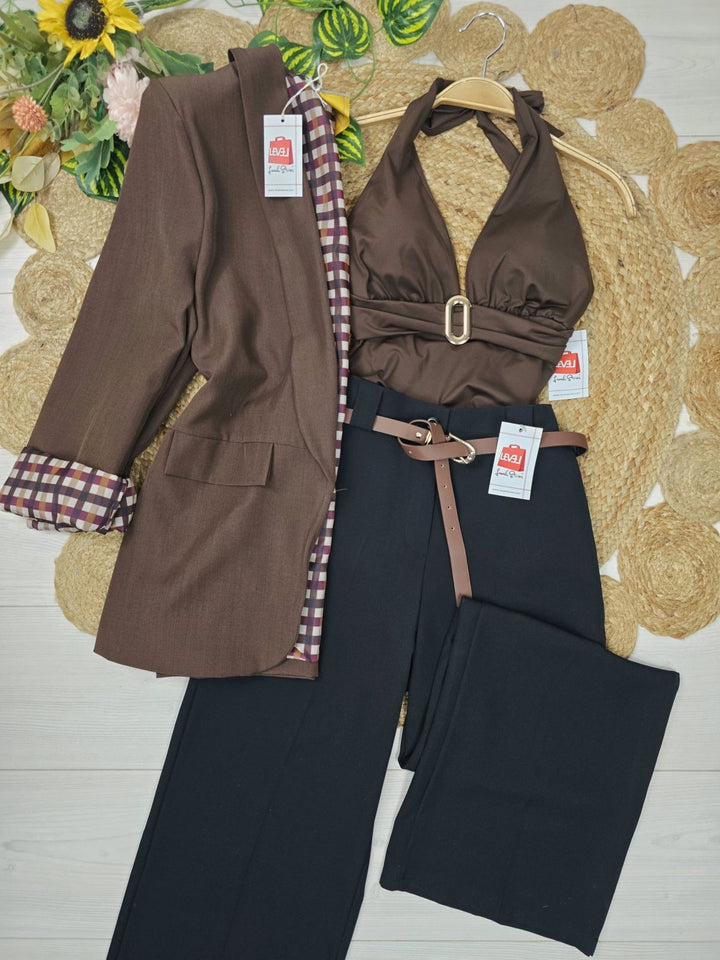 Pantaloni palazzo elastico in vita e cintura inclusa Nero Level Stores