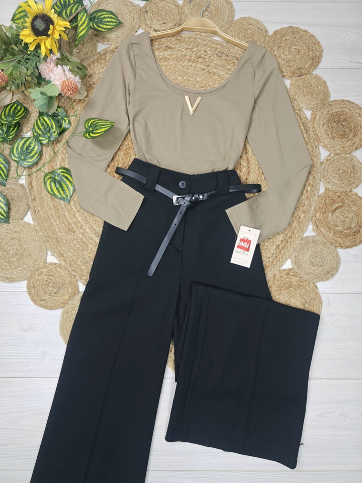 Pantaloni palazzo elastico in vita e cintura inclusa Blu scuro Level Stores