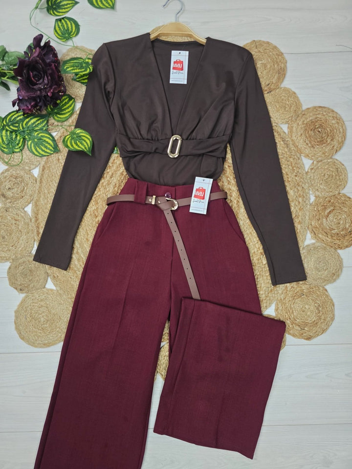 Pantaloni palazzo elastico in vita e cintura inclusa Blu scuro Level Stores