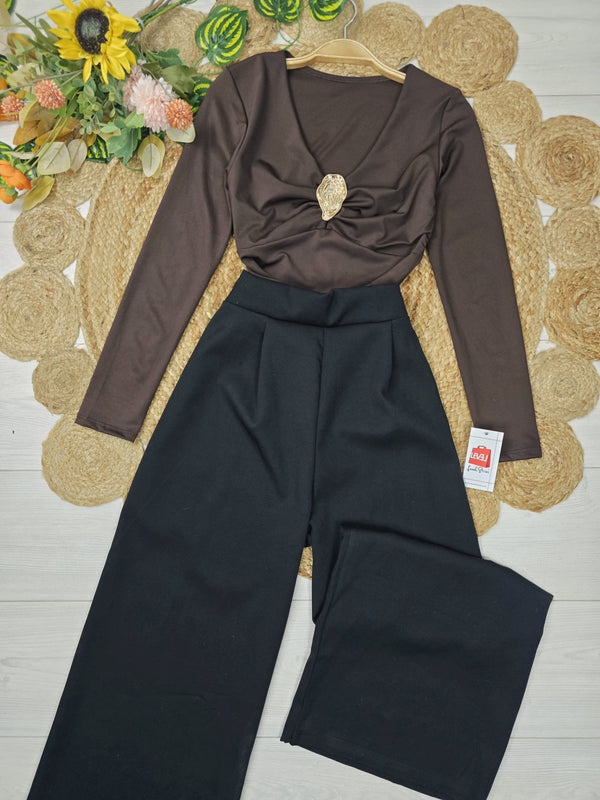 Pantaloni palazzo elastico in vita Nero Level Stores