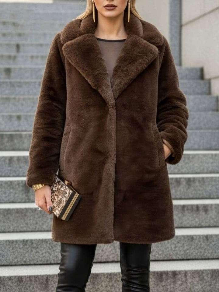 Pelliccia Bottoni Tasche Morbido Caldo Casual Elegante Marrone Level Stores