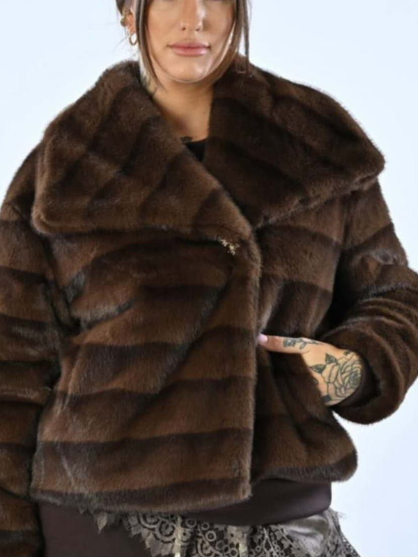 Pelliccia con bottone morbido e caldo Marrone Level Stores