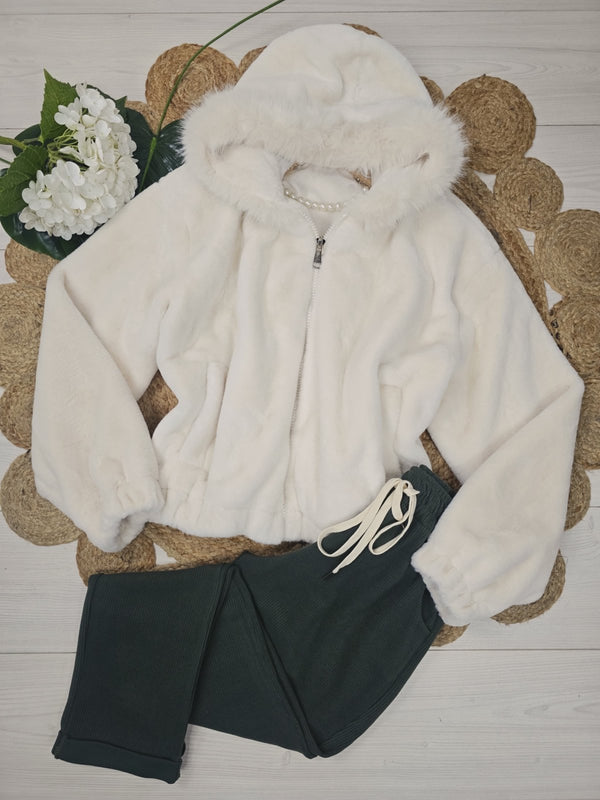 Pelliccia con cappuccio con zip morbido e caldo Nero Level Stores