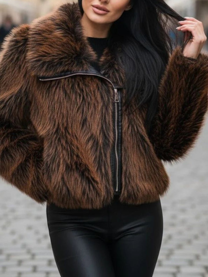 Pelliccia con zip morbido e caldo Mrrone/Nero Level Stores