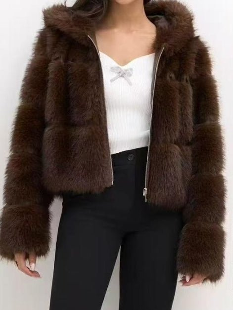 Pelliccia con zip morbido e caldo Marrone Level Stores