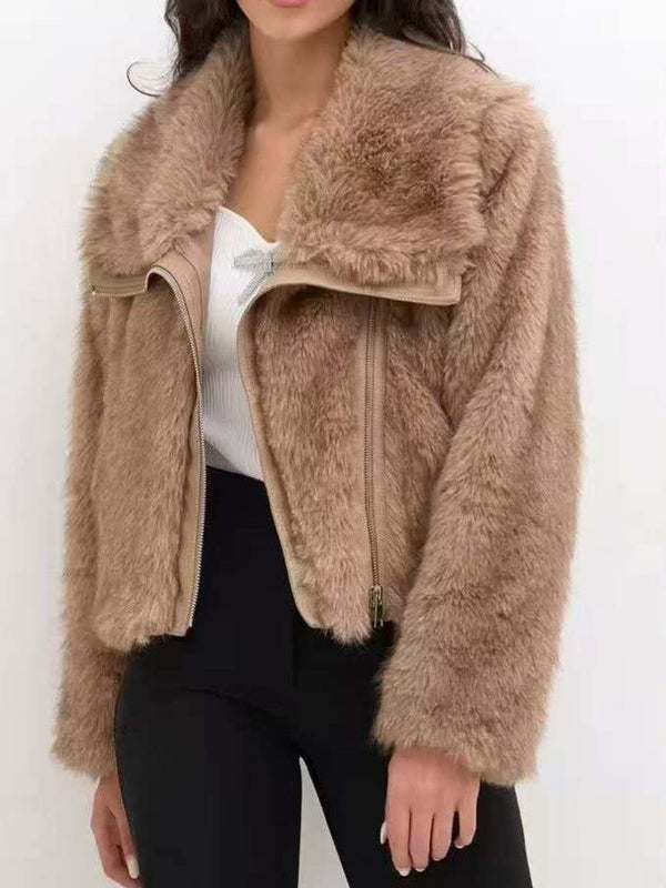 Pelliccia con zip morbido e caldo Camel Level Stores