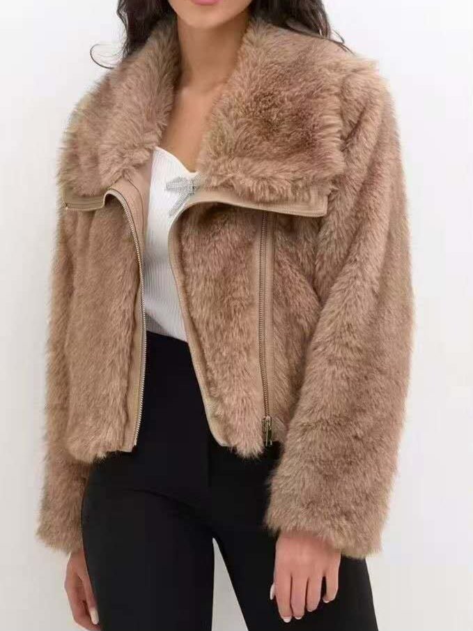 Pelliccia con zip morbido e caldo Camel Level Stores