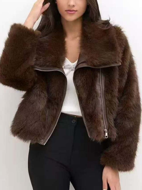 Pelliccia con zip morbido e caldo Marrone Level Stores