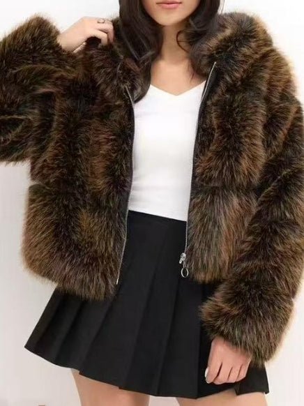 Pelliccia con zip morbido e caldo Nero/Marrone Level Stores