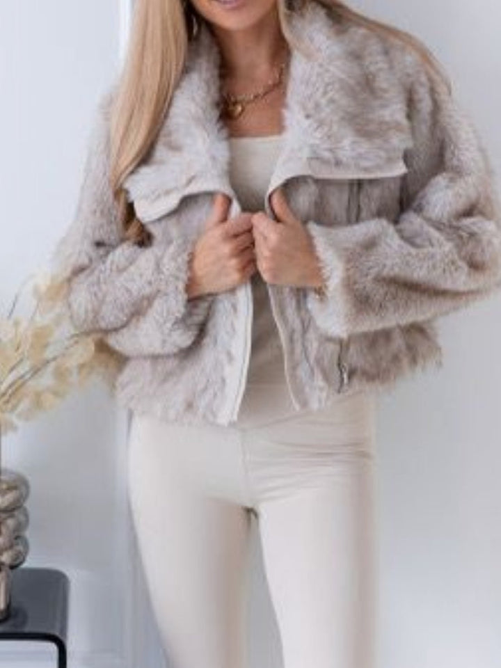 Pelliccia con zip morbido e caldo Beige Level Stores