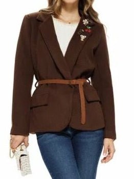 Questa giacca blazer in panno è dotata di fodera strass inclusa la cintura Tessuto pesante Nero Level Stores