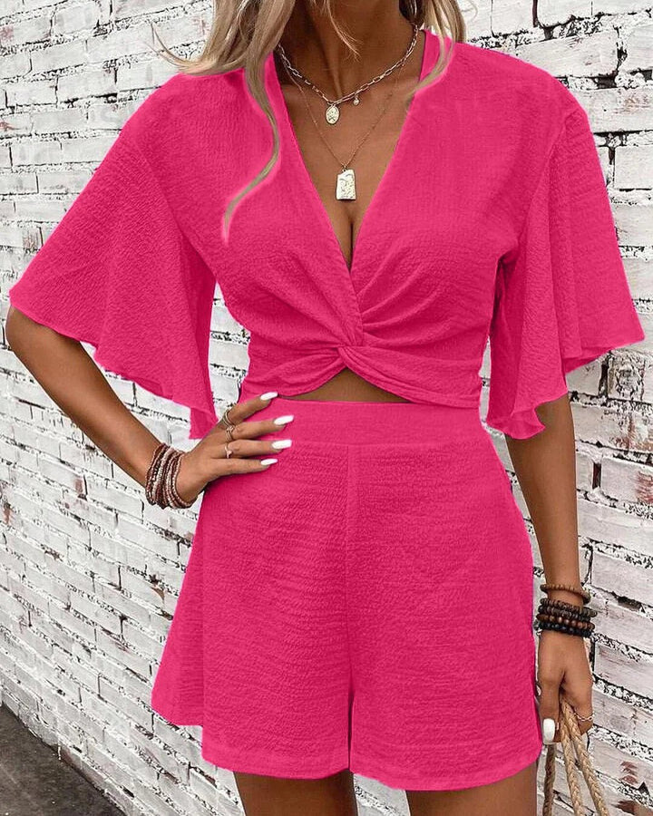 Set 2 pezzi con camicia a mezza manica e pantaloncino - Fucsia - Level Stores