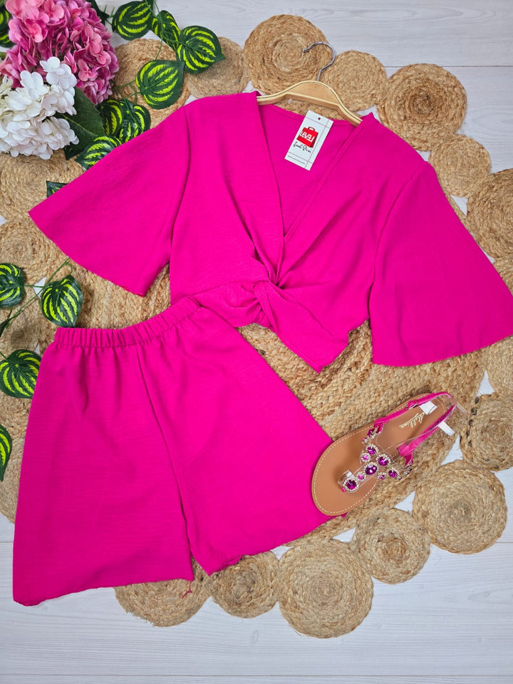 Set 2 pezzi con camicia a mezza manica e pantaloncino - Fucsia - Level Stores