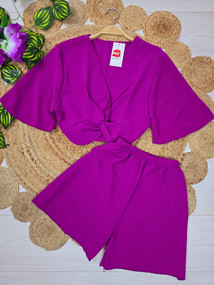 Set 2 pezzi con camicia a mezza manica e pantaloncino - Viola - Level Stores