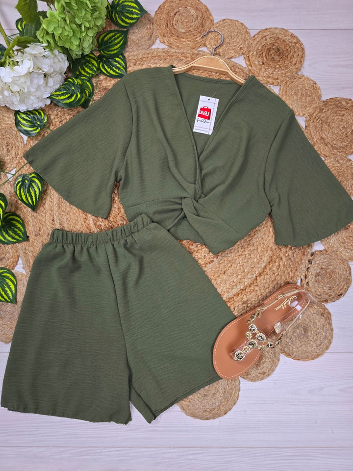 Set 2 pezzi con camicia a mezza manica e pantaloncino - Verde militale - Level Stores