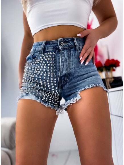 Short in jeans con rivetto - Jeans chiaro - Level Stores