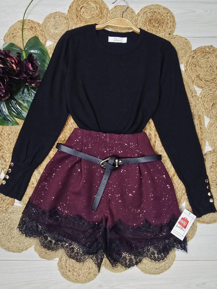short in lurex elastico sul retro in pizzo cintura elasticizzata Bordo Level Stores