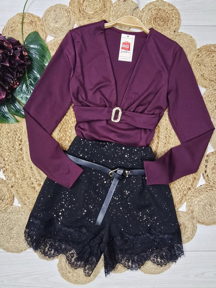 short in lurex elastico sul retro in pizzo cintura elasticizzata Nero Level Stores