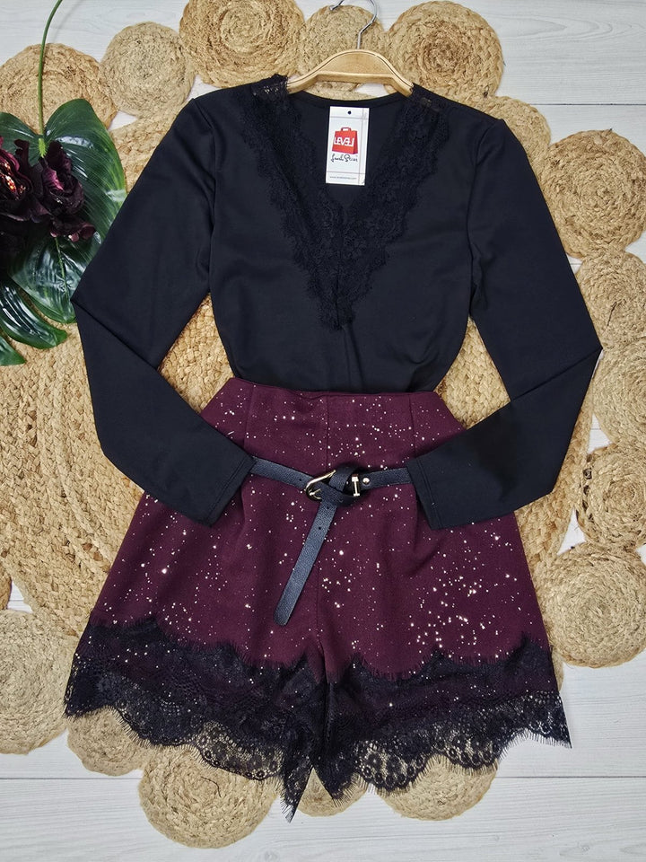 short in lurex elastico sul retro in pizzo cintura elasticizzata Nero Level Stores