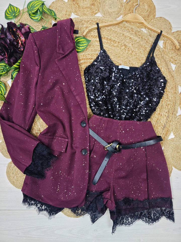 short in lurex elastico sul retro in pizzo cintura elasticizzata Nero Level Stores