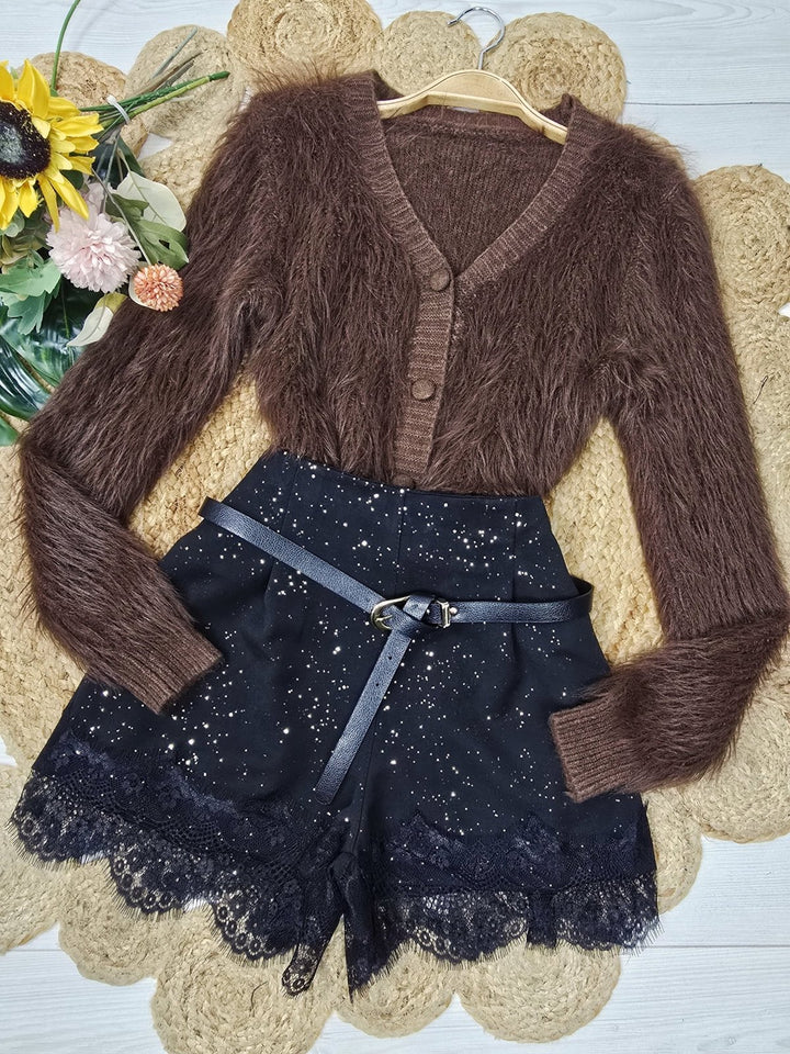 short in lurex elastico sul retro in pizzo cintura elasticizzata Nero Level Stores