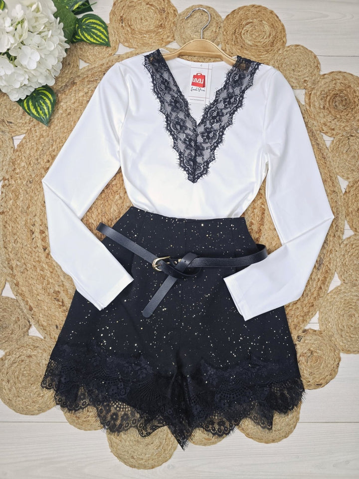 short in lurex elastico sul retro in pizzo cintura elasticizzata Nero Level Stores