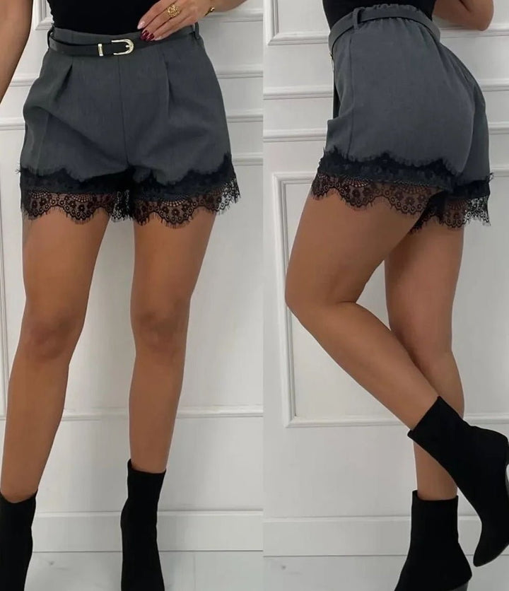 short in panno elastico sul retro in pizzo cintura elasticizzata Grigio Level Stores