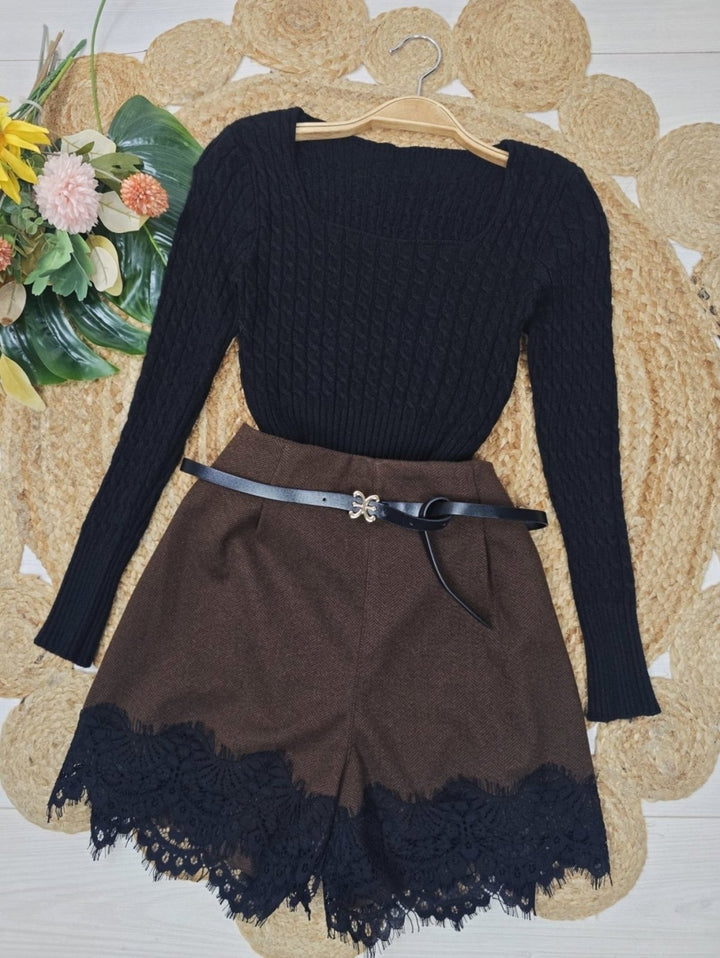 short in panno elastico sul retro in pizzo elasticizzata non inclusa la cintura con tasche Bordo Level Stores