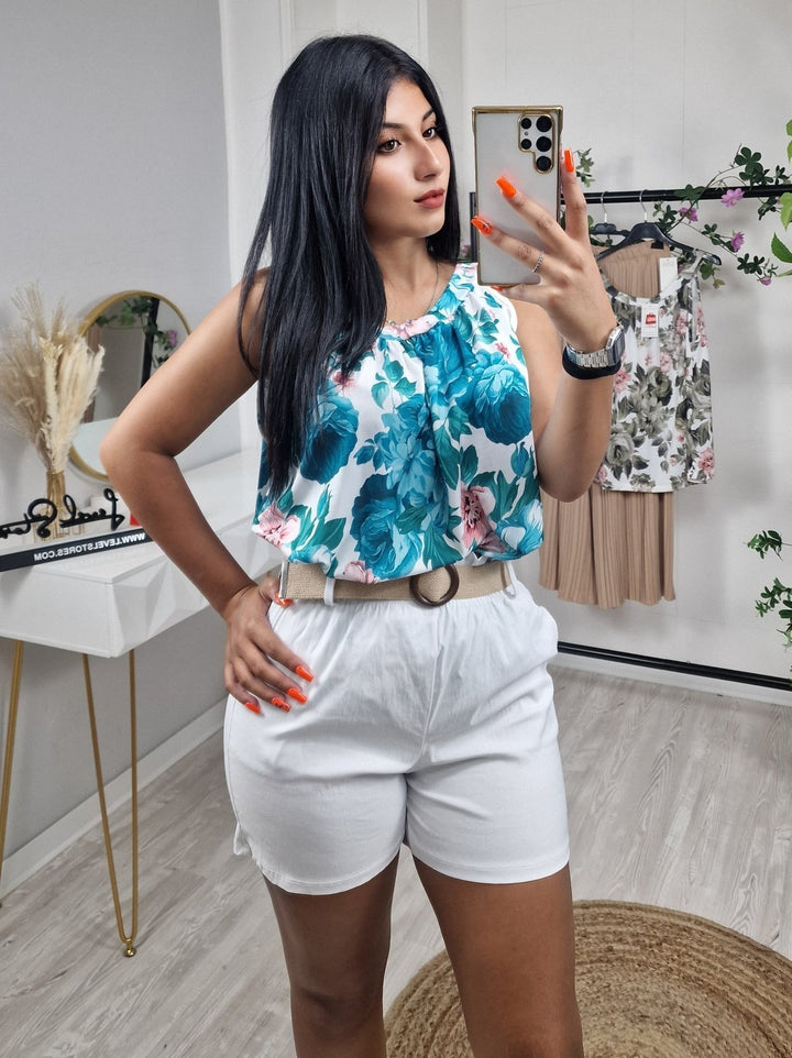 Short Modello vita alta a caramella con fascia elastica - Bianco - Level Stores