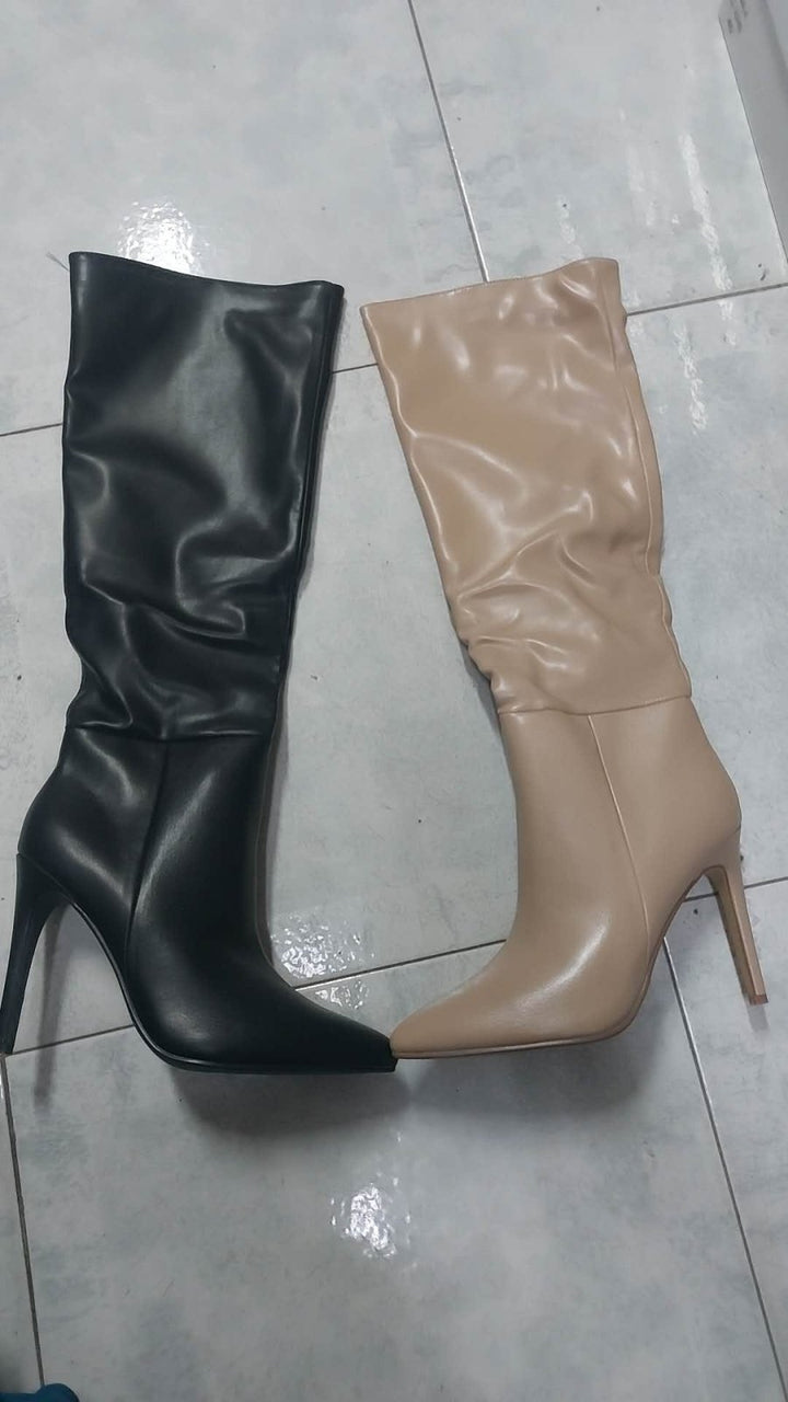 Stivale alto in ecopelle con tacco a spillo e chiusura a cerniera Nero Nero Level Stores