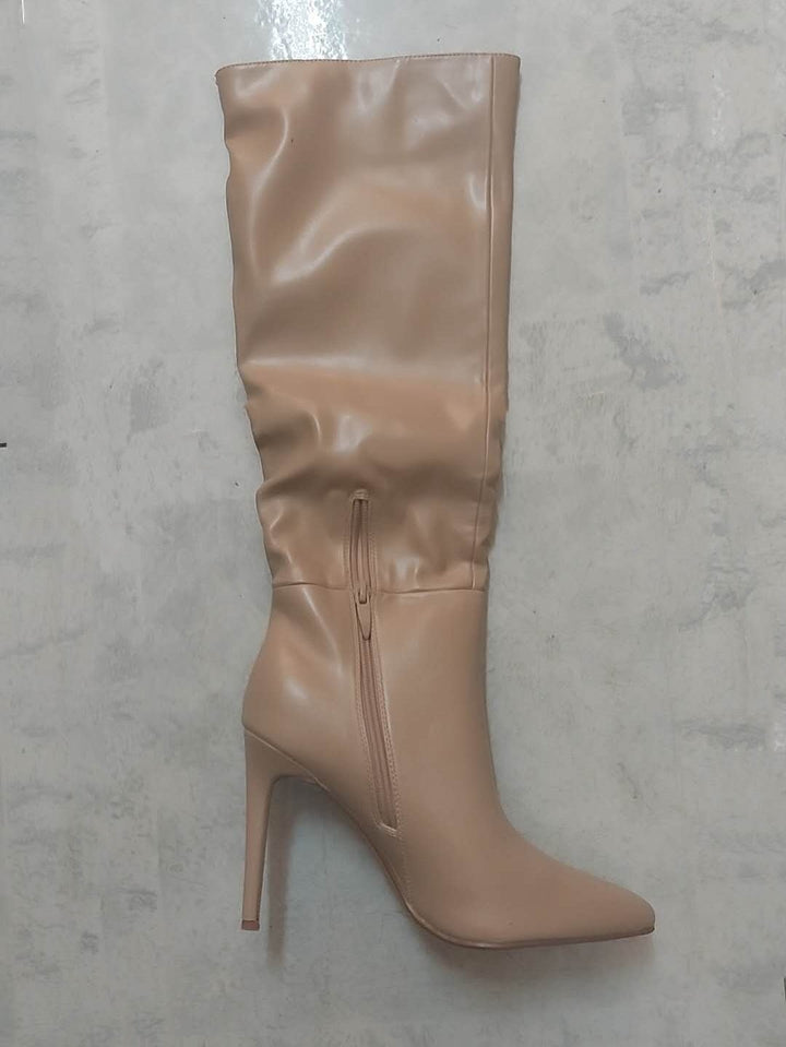 Stivale alto in ecopelle con tacco e chiusura a cerniera Beige Level Stores