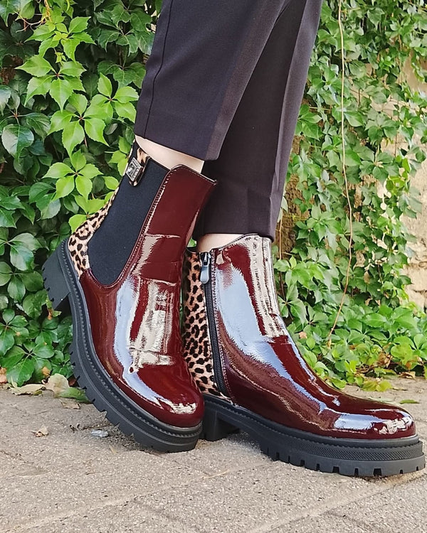 Stivale in ecopelle verniciata con fantasia maculato Bordo Bordo Level Stores