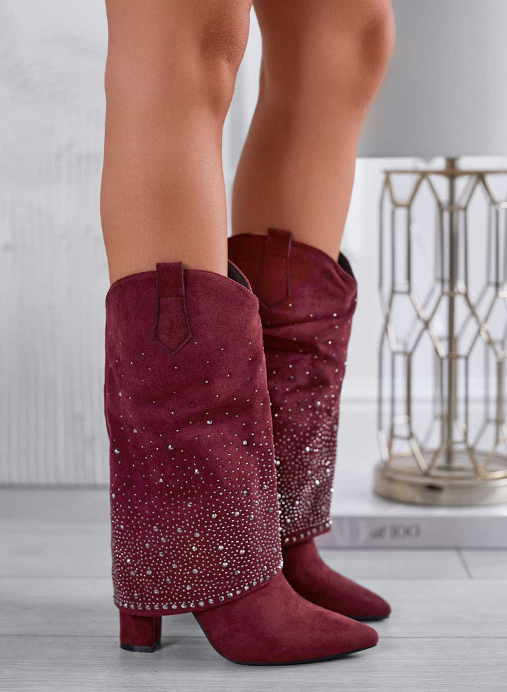Stivali bordeaux camperos con strass Bordo Level Stores