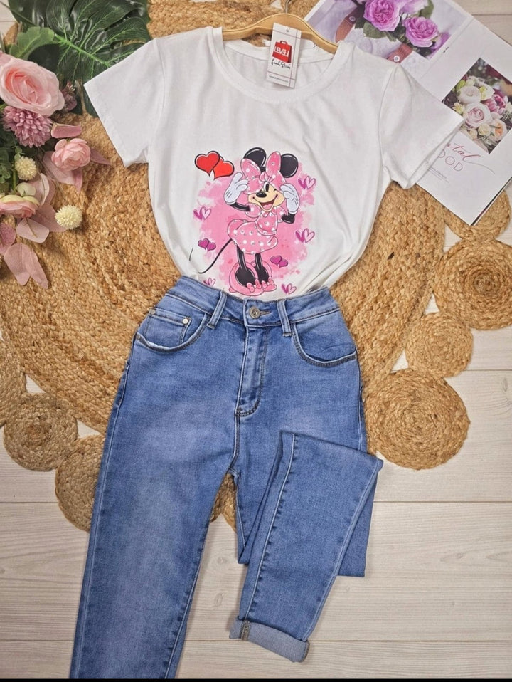 T-shirt a girocollo mezza manica e stampa - Bianco - Level Stores