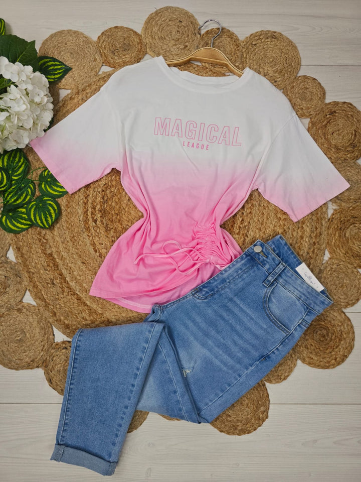T-shirt bicolor con lacci regolabili Bianco Level Stores
