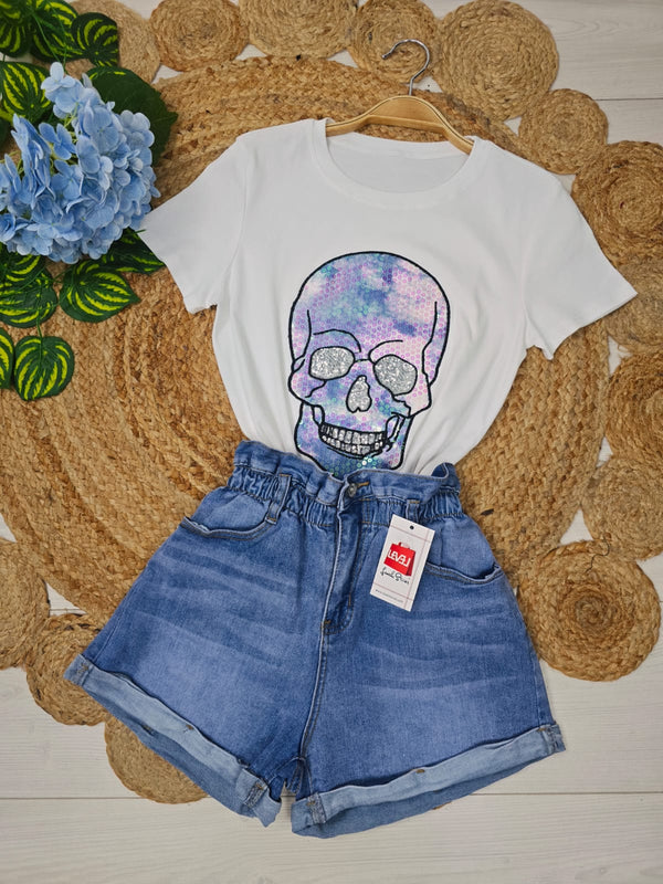 T-shirt con paillettes Bianco Level Stores