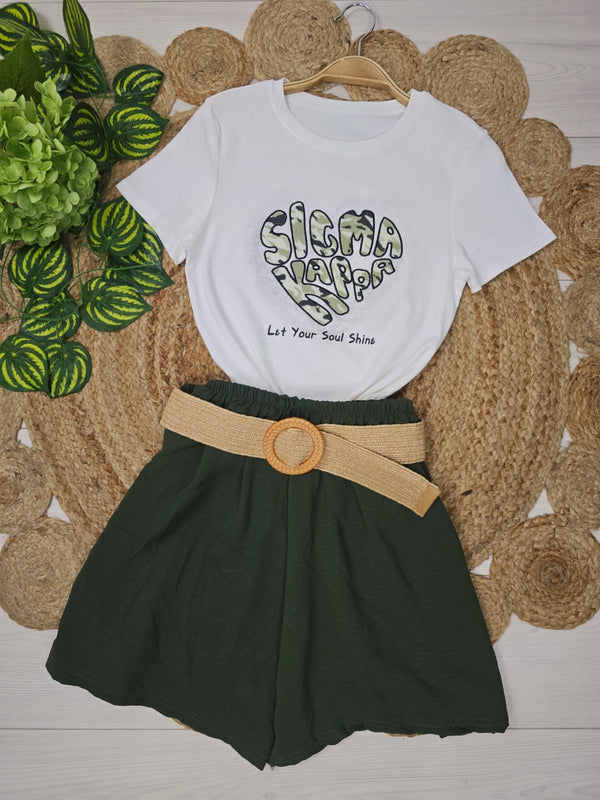 T-shirt con stampa decorativa centrale a forma di cuore Bianco Level Stores