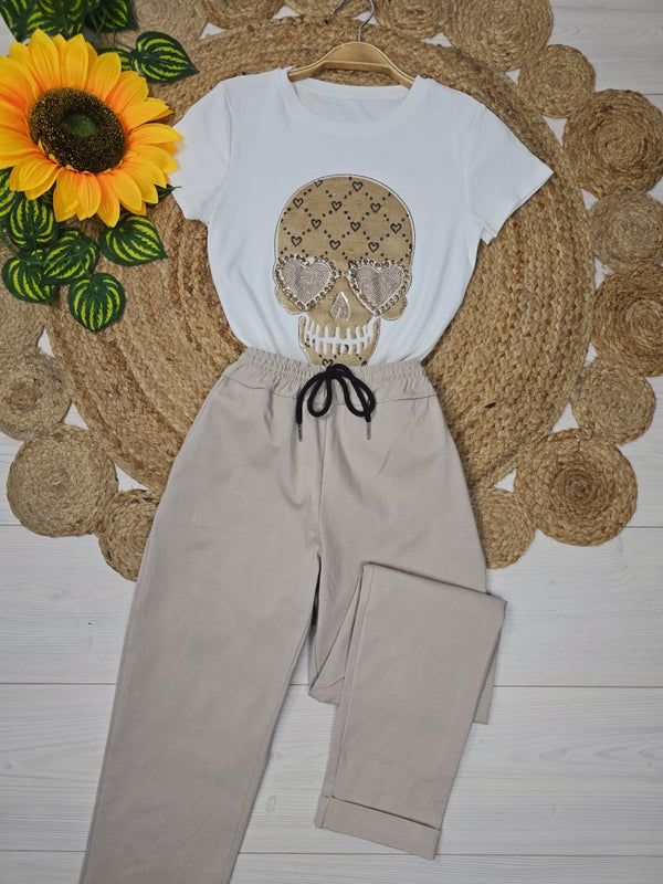 T-shirt con stampa decorativa e strass Bianco Level Stores