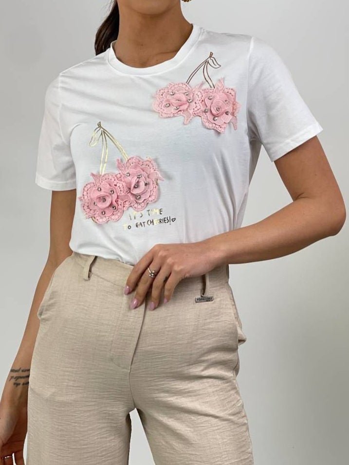 T-shirt con stampa fiore - Rosa - Level Stores