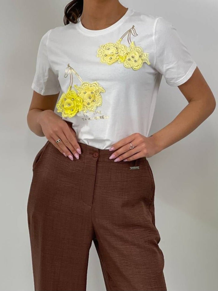 T-shirt con stampa fiore - Giallo - Level Stores