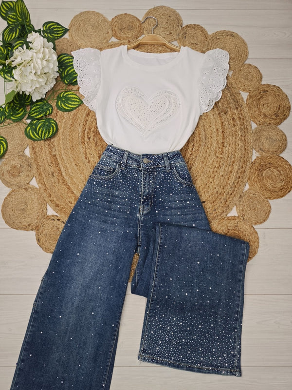 T-shirt in pizzo strass Bianco Level Stores