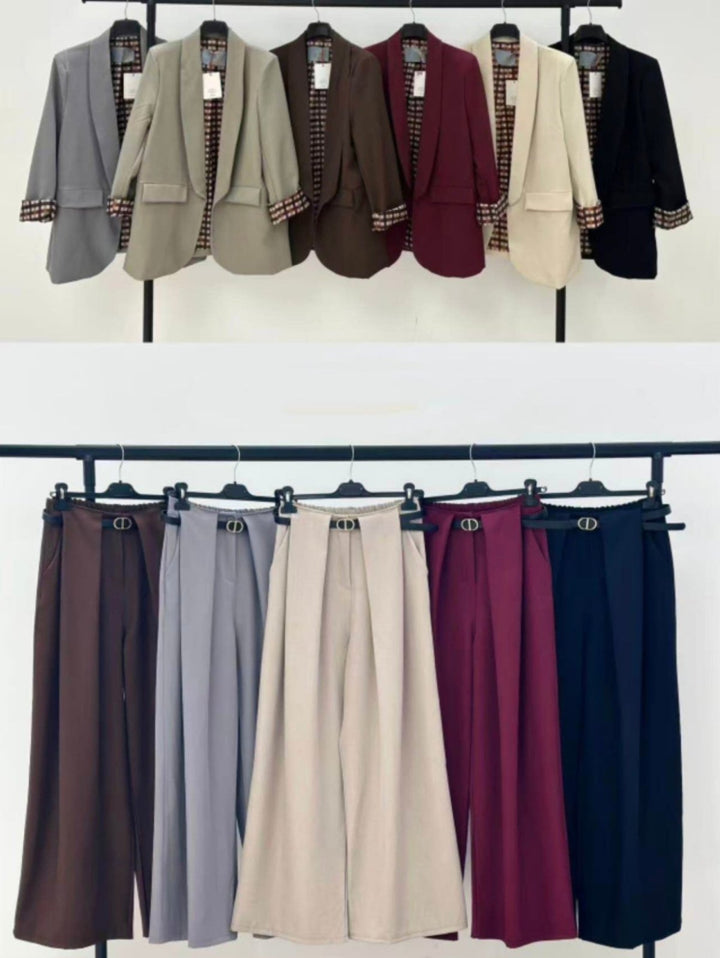 Tailleur composto da giacca con fodera e pantalone palazzo inclusa la cintura elastico sul retro Nero Level Stores