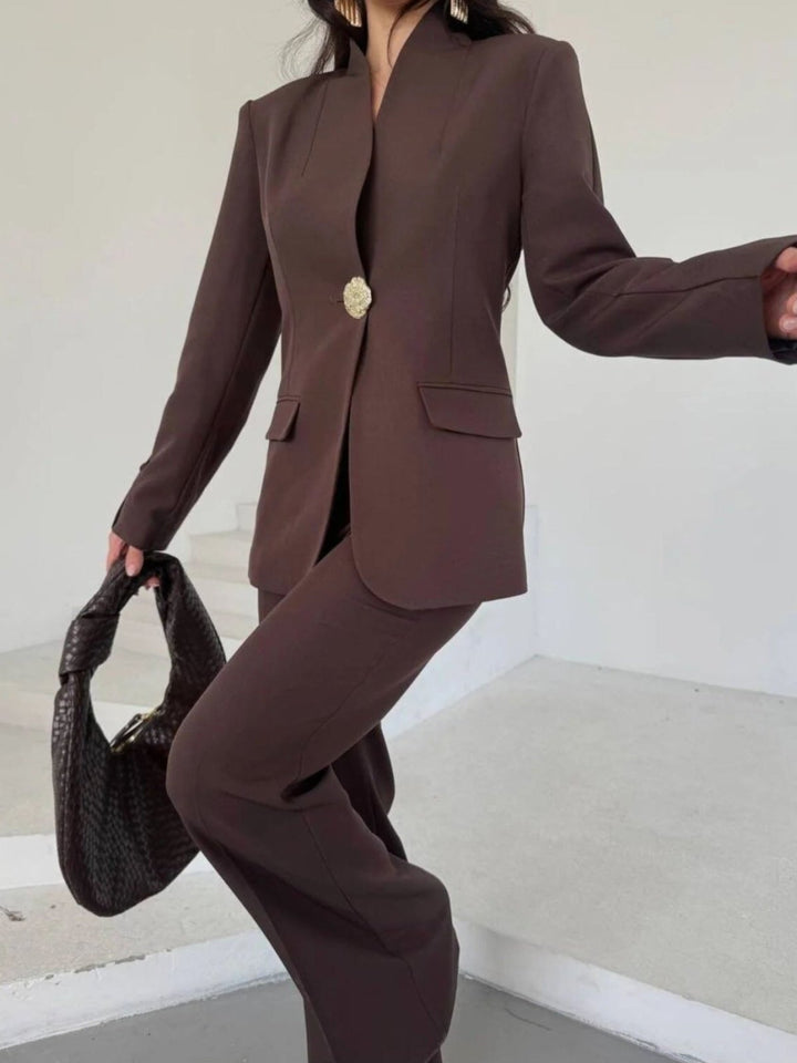 Tailleur giacca con fodera con bottone pantalone palazzo elastico in vita morbido Blu scuro Level Stores