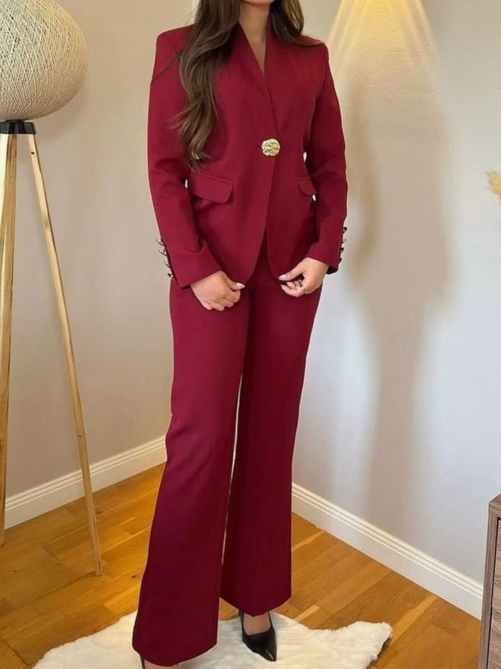 Tailleur giacca con fodera con bottone pantalone palazzo elastico in vita morbido Bordo Level Stores