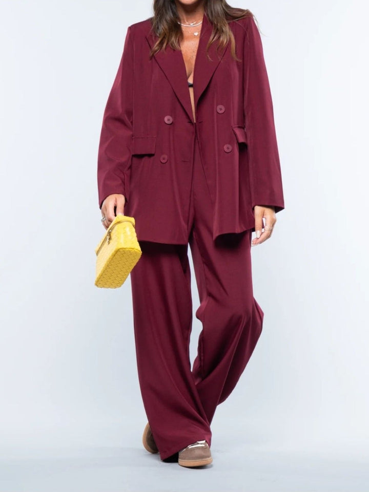 Tailleur giacca con fodera con bottoni pantalone palazzo elastico in vita morbido Bordo Level Stores